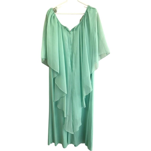 Maxi Dress Womens Green Pleated V-Neck Zip Up Sleeveless Sheer Cape Flowy XL - Picture 4 of 7